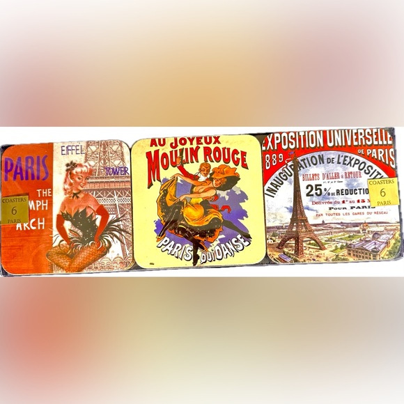 Set of 6 Coasters w/sites of Eiffel Tower &Moulin Rouge in Paris-Never Used - Picture 3 of 4